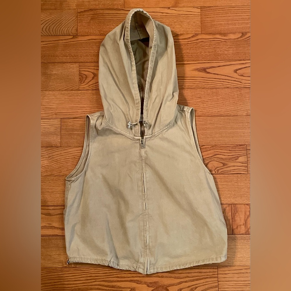Zara Beige Hooded Sleeveless Zip Vest